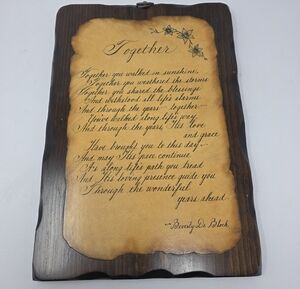 Vintage, Beautiful Wooden "Together" Plaque 16inH x 11inW Beverly De Block